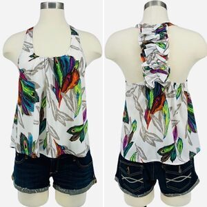 UO Hot & Delicious Multi-Color Feather Halter Top